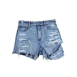 NWT American Eagle Blue High Rise 90s Boyfriend Distressed Denim Shorts Size 4
